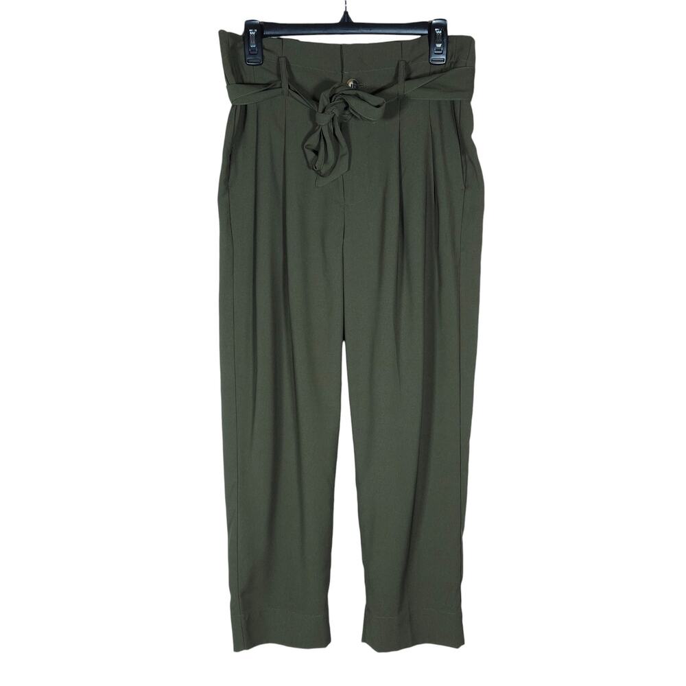 Madewell Womens Pants 4 Olive Green Paperbag Cropped Tapered Tie Waist Trouser
